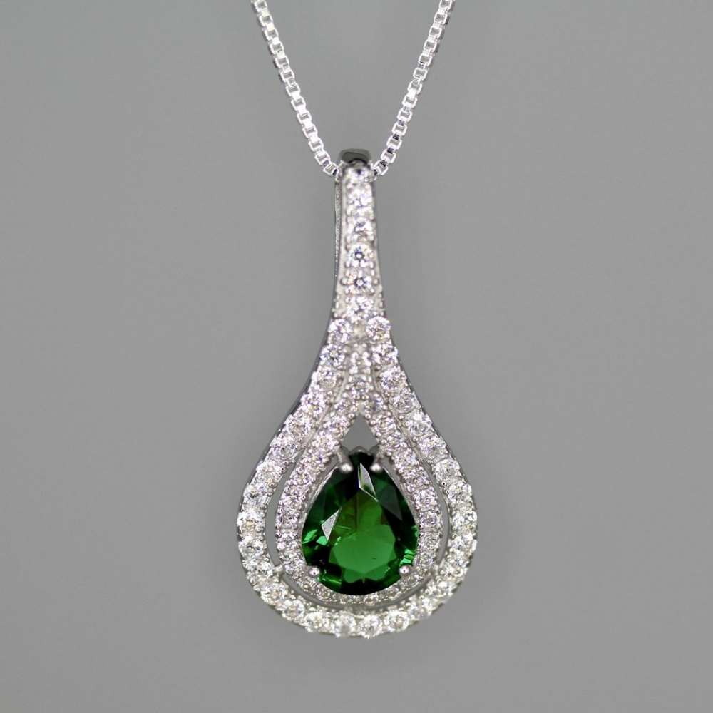 Elegant CZ Emerald Pendant Necklace